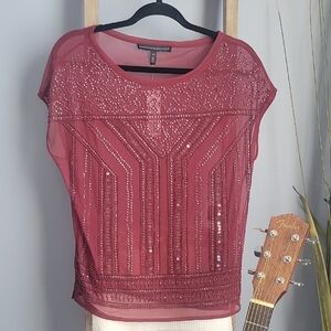 White House Black Market Burgundy Embellished Blouse